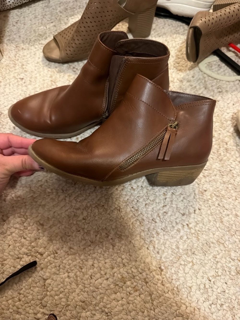 Arizona Jean Company Brown Leather-Look Ankle Booties with Side Zipper